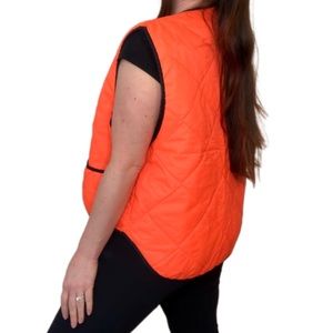 Y2K Green Brown Camo Reversible Neon Orange Utility Puffer Hunting Vest Mens L